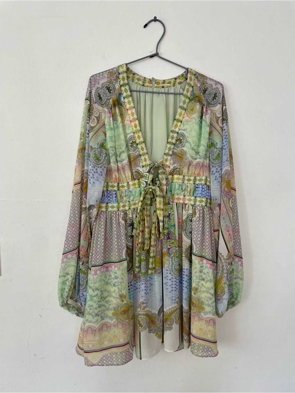 Alexis Pastel Boho Tie-Front Long Sleeve Mini Dress